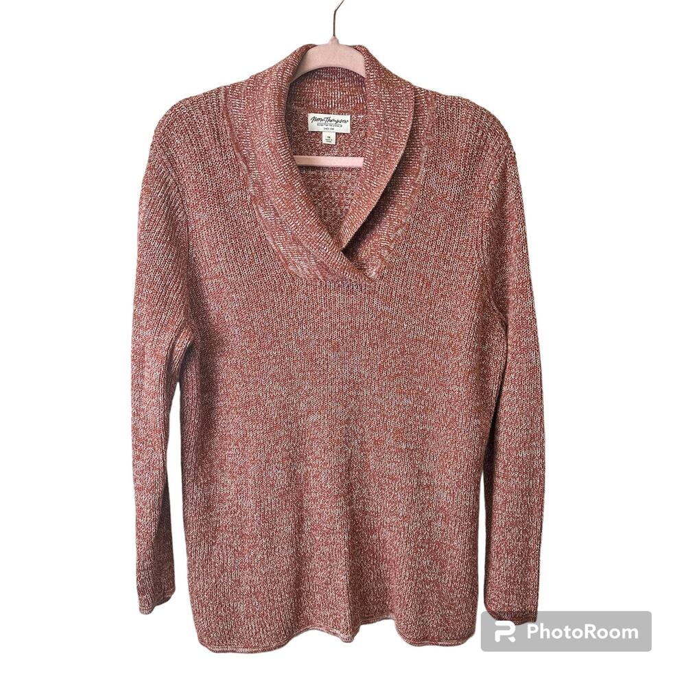 VTG. Norm Thompson Sweater Linen Cotton Blend Women’s 1X Red Orange Shawl‎